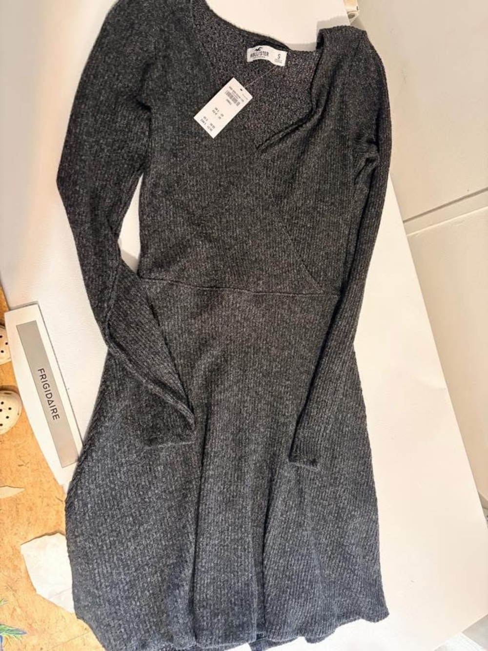 Hollister Charcoal Gray Long Sleeve Ribbed Knit Dress